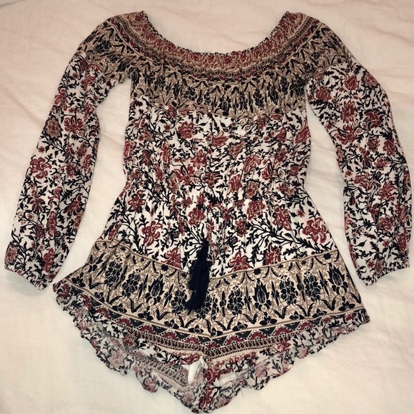 Cotton Candy Off Shoulder Long Sleeve Fall Patriotic Paisley Romper Small - Picture 2 of 8